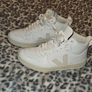 Veja White High-Top Sneakers with Beige Interior